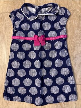 Gymboree Girl's Size 18-24 Months Navy Soft Corduroy Dress With Apple Pattern